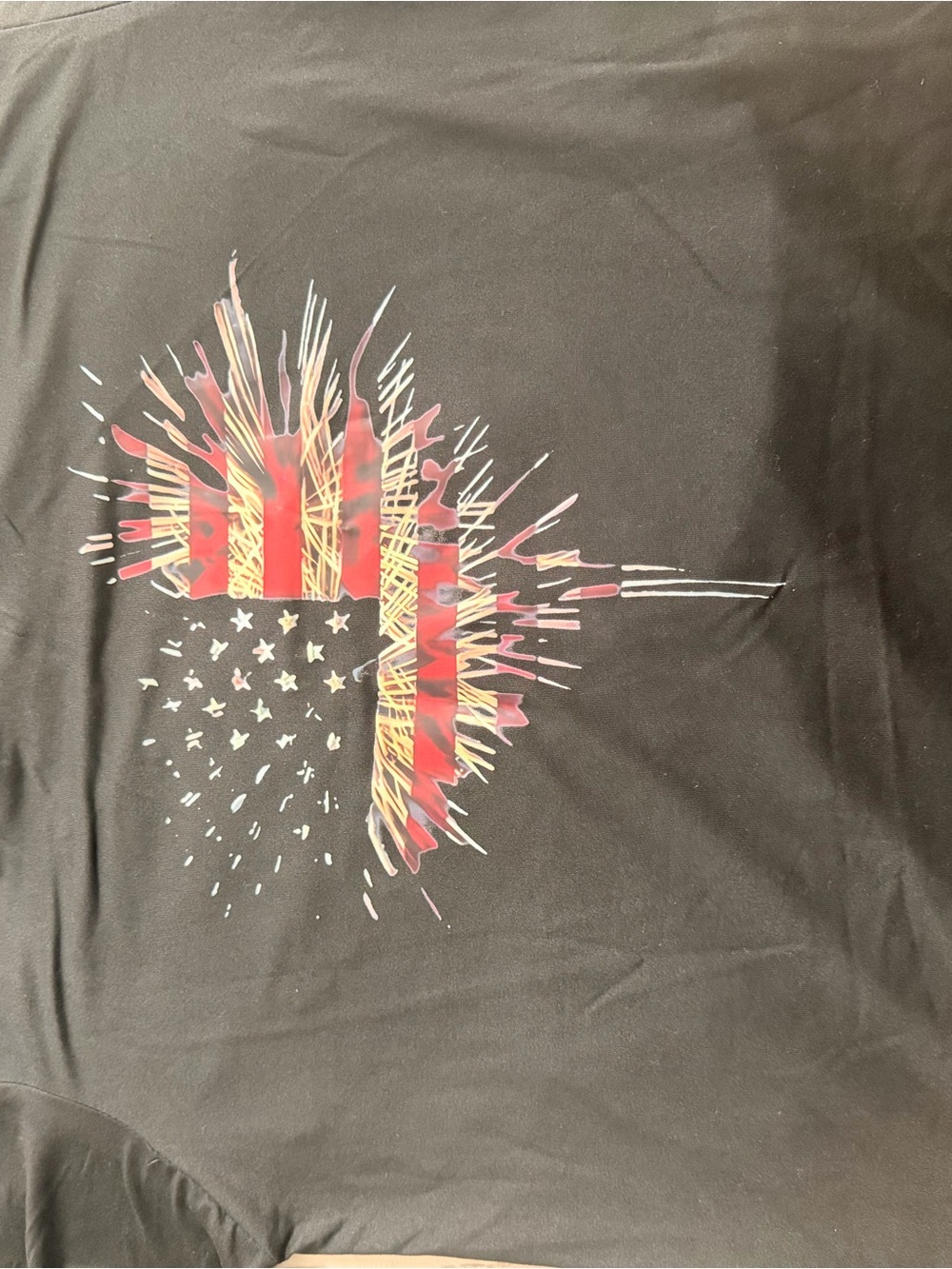 Woman’s Black Graphic Tee with Flag Burst